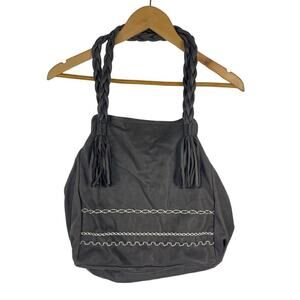 Nicoli Chocolate Brown Leather Shoulder Bag Slouch Embroidered Made in Italy